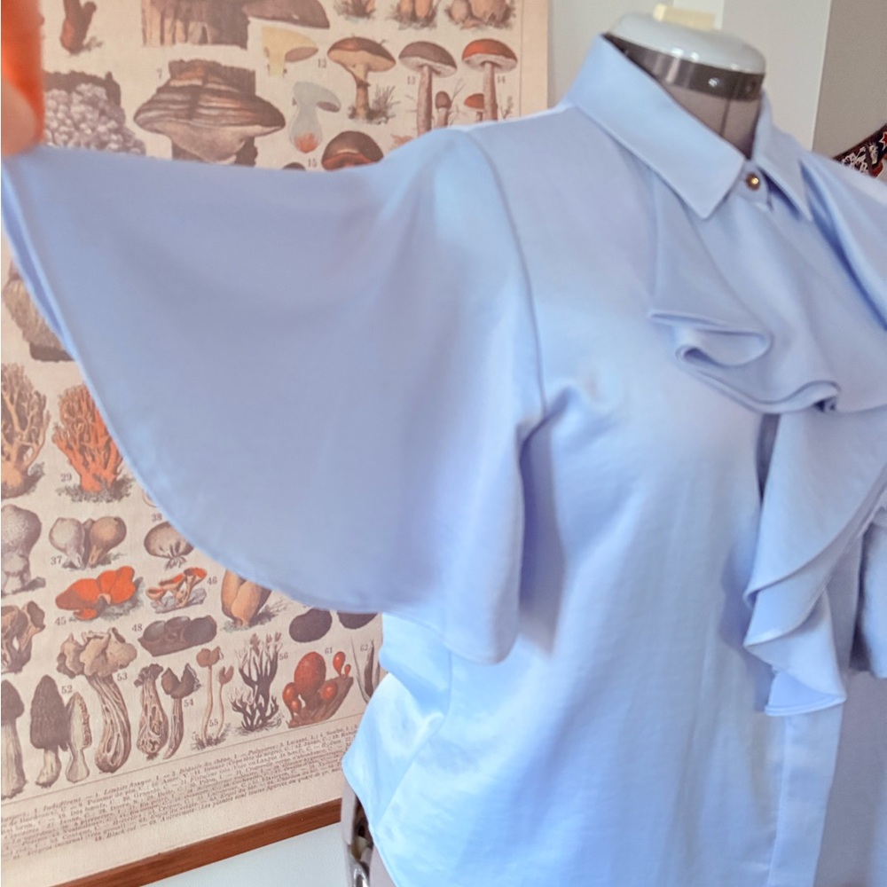Zara Light Blue Ruffle Blouse - Picture 2 of 7